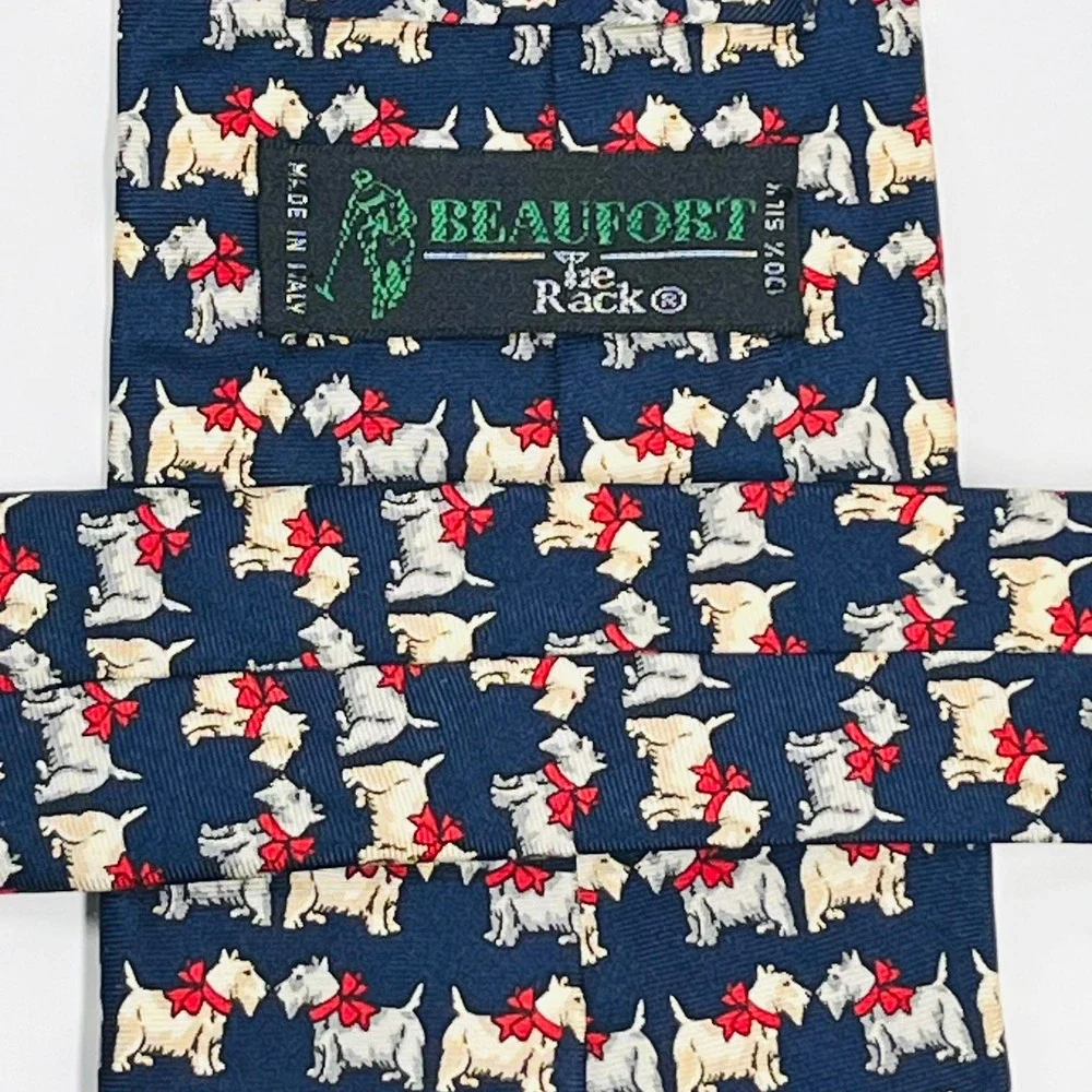 Beaufort Tie Rack Necktie Mens  Navy Blue Scottie Dog Silk Made in Italy Novelty
